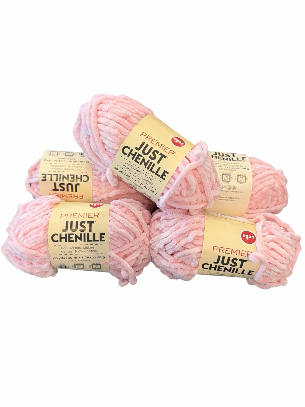 Premier Just Chenille Yarn Pink 5 Skeins #2017-03 Pastel Soft Super Bulky 6 New
